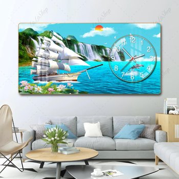 Tranh Đồng Hồ Nổi 3D Thuận Buồm Xuôi Gió Và Thác Nước Hùng Vĩ