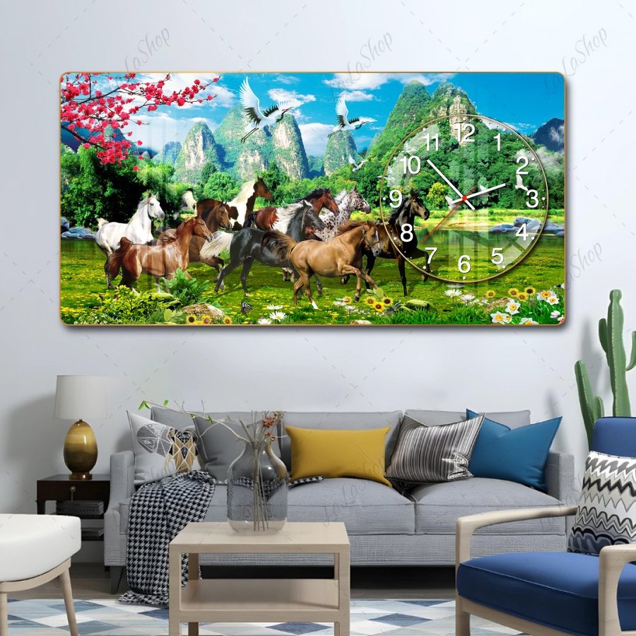 Tranh Đồng Hồ Nổi 3D Mã Đáo Thành Công Và Thiên Nhiên Hùng Vĩ