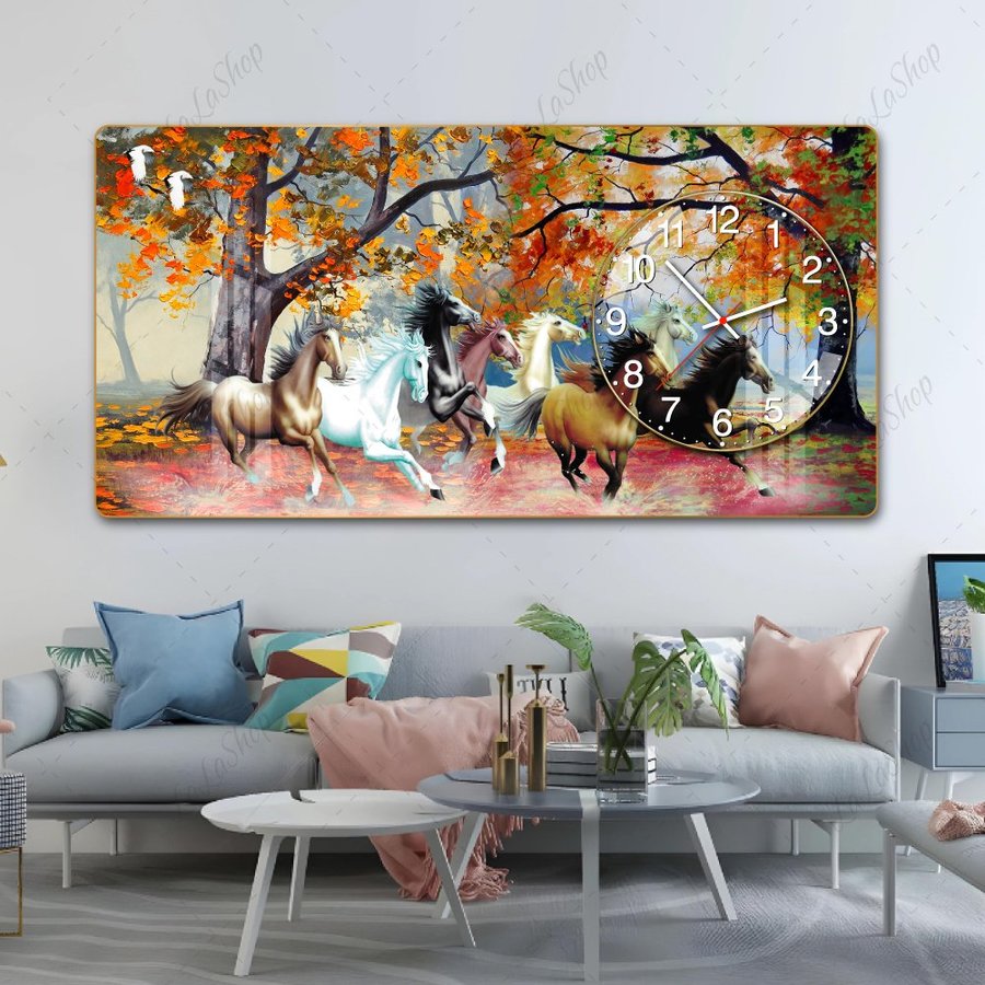 Tranh Đồng Hồ Nổi 3D Phi Mã Thắng Lợi Sắc Thu Hoàng Kim