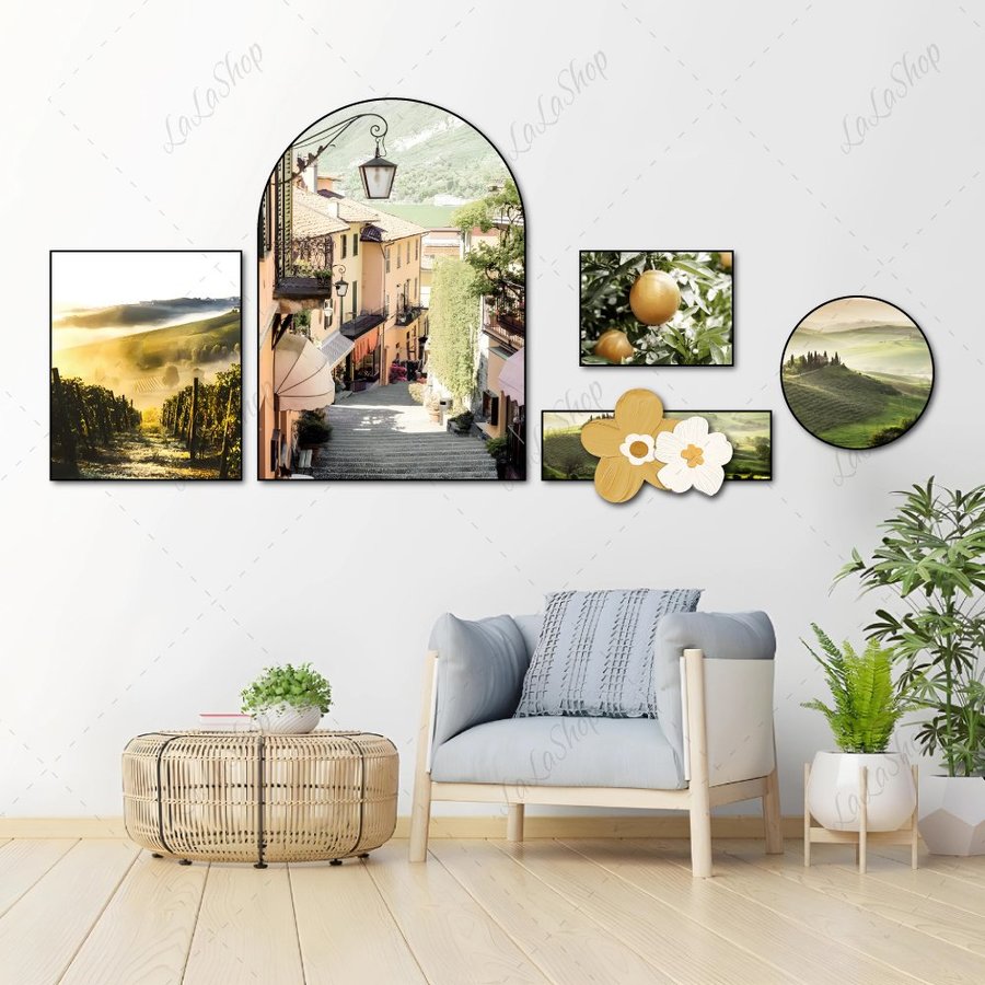 Set 5 Tranh Dán Tường Phong Cảnh Châu Âu Và Thiên Nhiên Tươi Đẹp Có Keo Sẵn