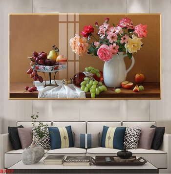 Tranh Treo Tường Phòng Ăn Bình Hoa Qả Và Rượu Vang