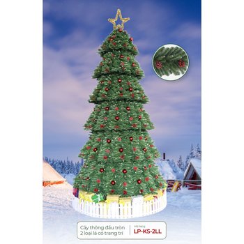 Cây Thông Đầu Tròn 2 Loại Lá Có Trang Trí