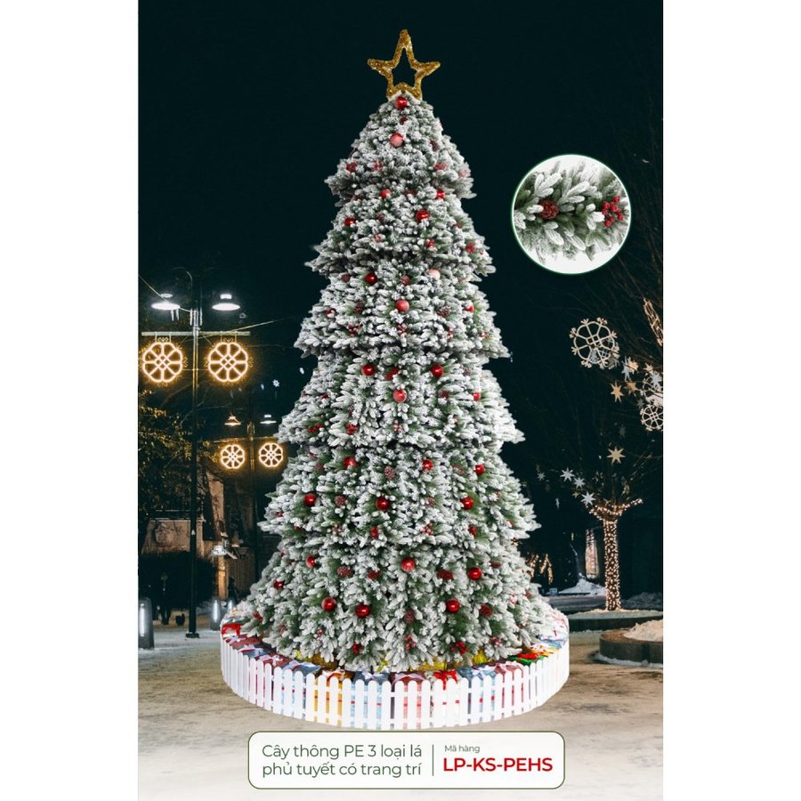 Cây Thông PE 3 Loại Lá Phủ Tuyết Có Trang Tri