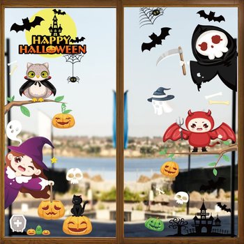 Decal 2 Mặt Trang Trí Halloween Thần Chết Và Cô Bé Phù Thủy