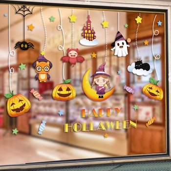 Decal 2 Mặt Trang Trí Halloween Dây Treo Bí Ngô Và Cô Bé Phù Thủy Xinh Xắn