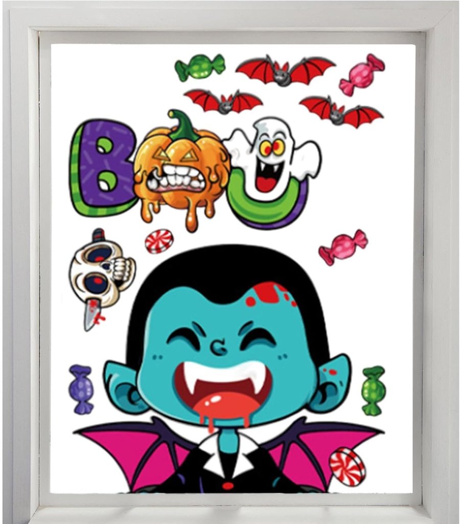 Decal 2 Mặt Trang Trí Halloween Dán Kính Bá Tước Dracula Vui Nhộn