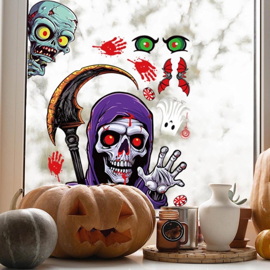 Decal 2 Mặt Trang Trí Halloween Dán Kính Thần Chết Đáng Sợ