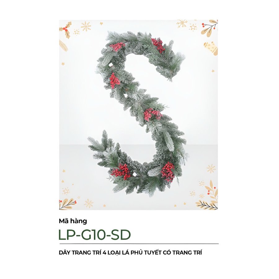 Dây Trang Trí Noel 4 Loại Lá Phủ Tuyết Có Trang Trí 2m1