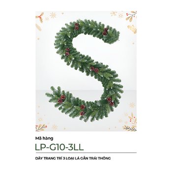 Dây trang trí noel 3 loại lá gắn trái thông 2m7