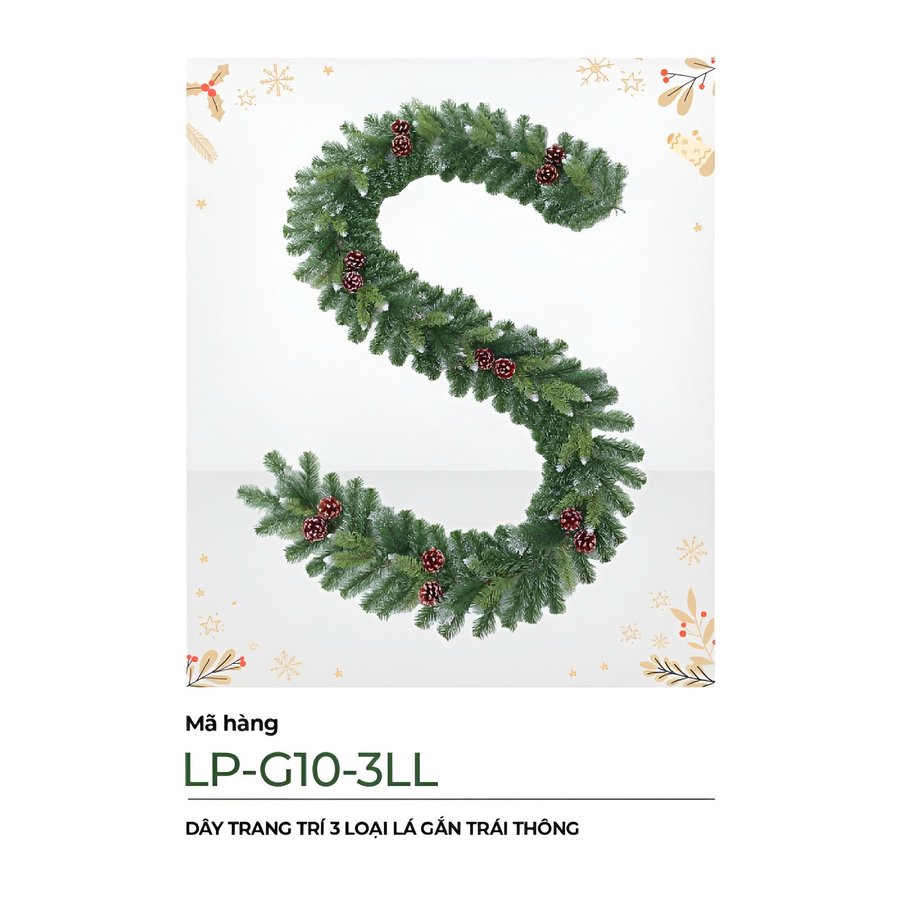 Dây trang trí noel 3 loại lá gắn trái thông 2m7