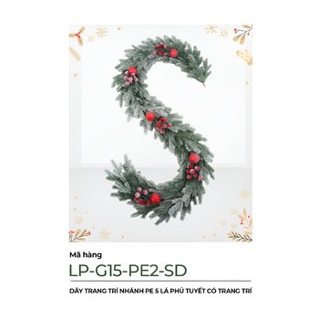 Dây Trang Trí Noel Nhánh PE 5 Lá Phủ Tuyết Có Trang Trí 2m1
