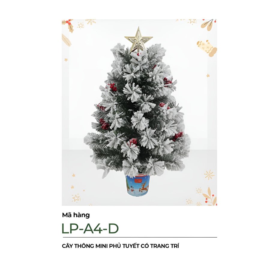 Cây thông noel mini phủ tuyết có trang trí