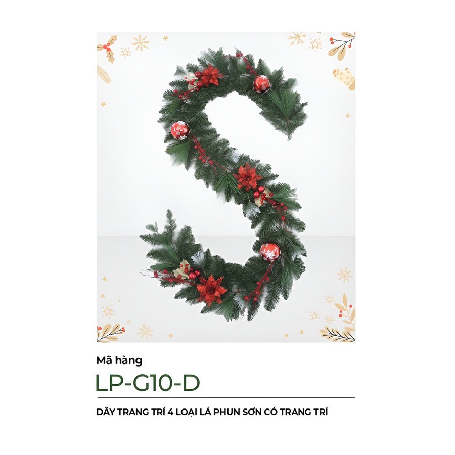 Dây Trang Trí Noel 4 Loại Lá Phun Sơn Có Trang Trí 2m1