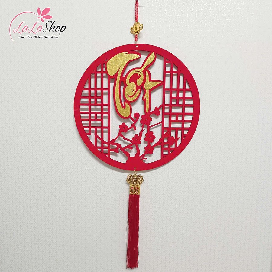 Liễn 40cm nhung đỏ nhiều chữ phúc, lộc, thọ, tết treo cửa trang trí tết