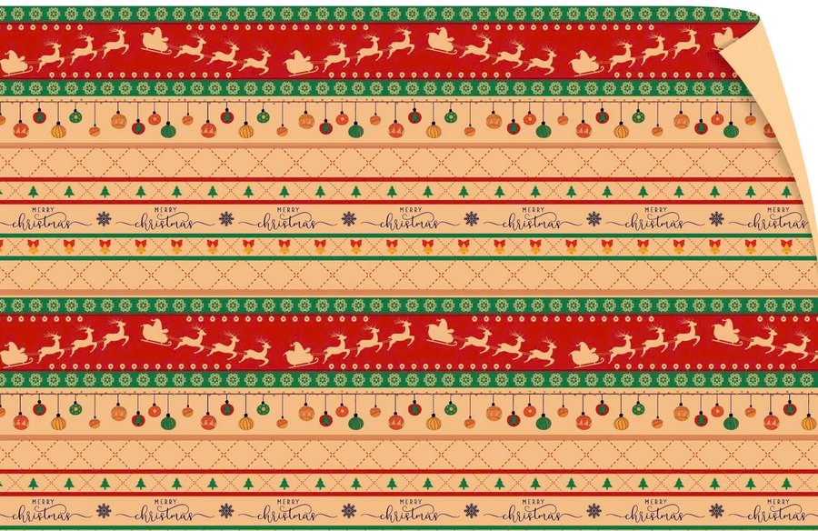 Set 5 Giấy Gói Quà Nền Thổ Cẩm Merry Christmas và Quả Châu Noel