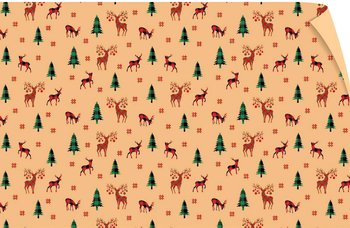 Set 5 Giấy Gói Quà Nền Vàng Hoạ Tiết Tuần Lộc Sừng Hoa Và Cây Thông Xanh