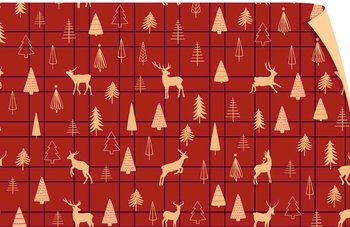 Set 5 Giấy Gói Quà Nền Đỏ Tuần Lộc Và Cây Thông