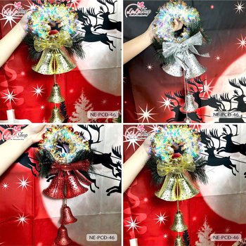 Đồ trang trí noel chuông đôi phối vòng kim tuyến treo giáng sinh