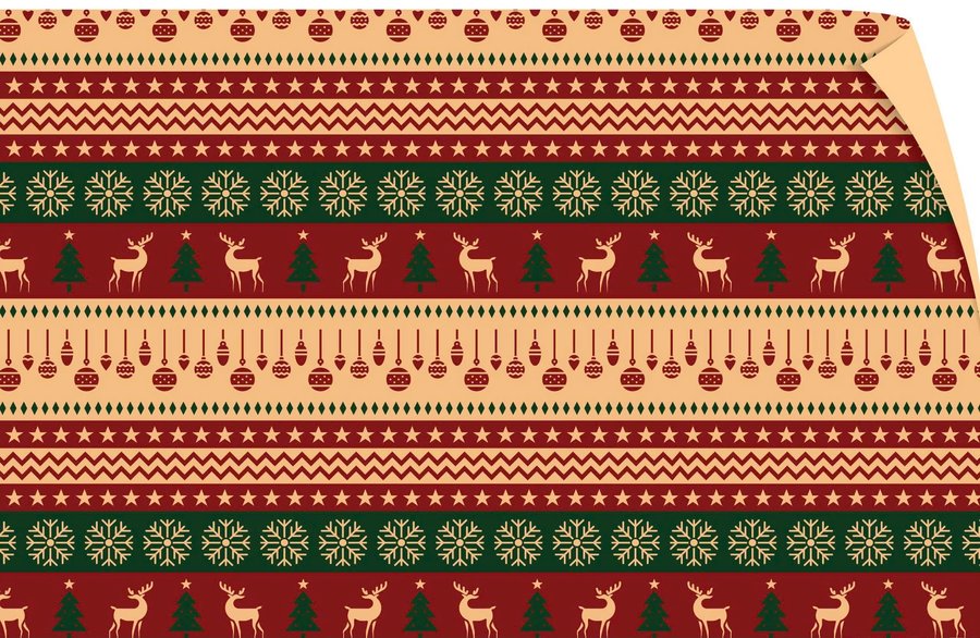 Set 5 Giấy Gói Quà Nền Thổ Cẩm Bông Tuyết và Tuần Lộc