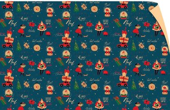 Set 5 Giấy Gói Quà Nền Xanh Dương Merry Christmas Ông Già Noel Và Quả Cầu Thủy Tinh