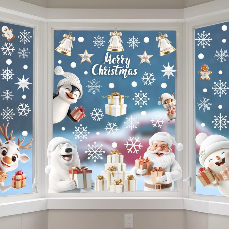 Decal tĩnh điện 2 mặt trang trí noel Ông Già Noel Và Chú Gấu Trắng