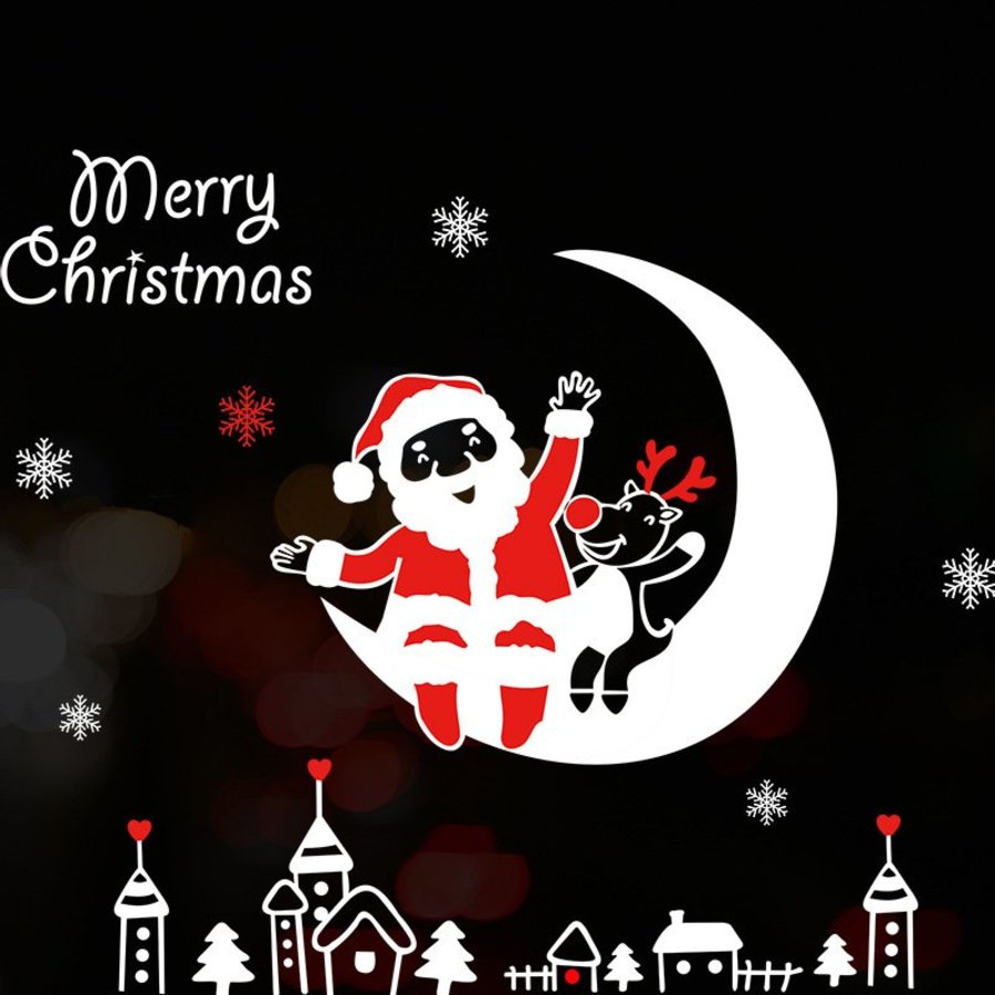 Decal tĩnh điện 2 mặt trang trí noel Ông Già Noel Và Mặt Trăng