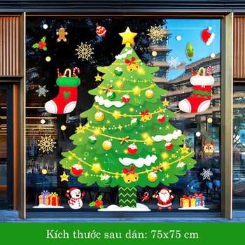 Decal tĩnh điện 2 mặt trang trí noel Cây Thông Xanh