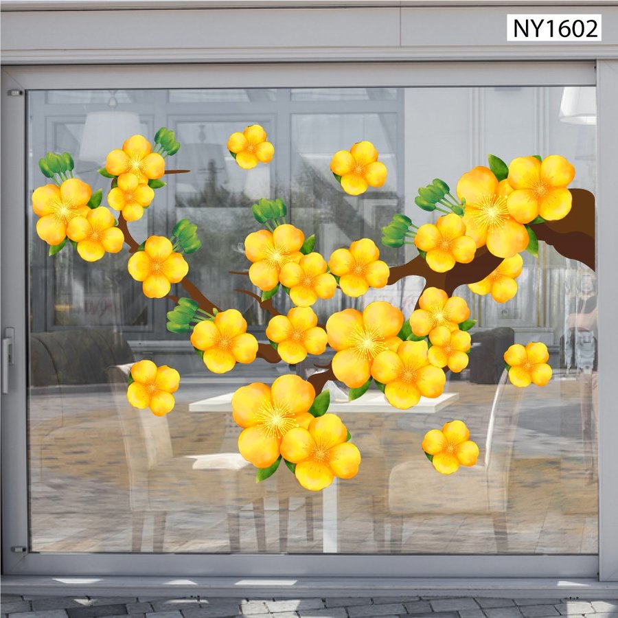Decal Trang Trí Tết Hoa Mai Vàng Mẫu 2