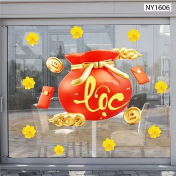 Decal Trang Trí Tết Túi Vàng Tài Lộc Và Lì Xì Đỏ