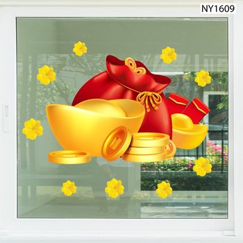 Decal Trang Trí Tết Túi Tiền Và Thỏi Vàng