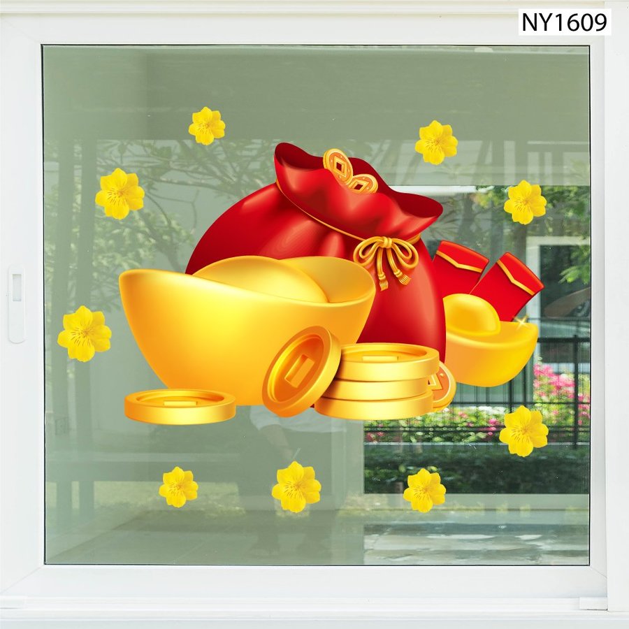 Decal Trang Trí Tết Túi Tiền Và Thỏi Vàng