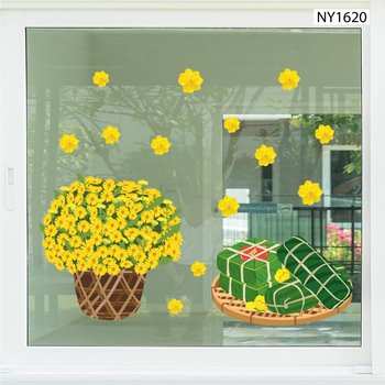 Decal Trang Trí Tết cúc vàng rở rộ chào xuân mới