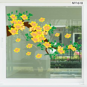Decal Trang Trí Tết mai vàng nở rộ đón xuân