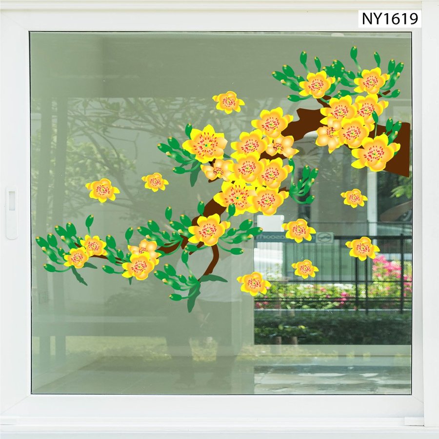 Decal Trang Trí Tết mai vàng khoe sắc đón xuân sang