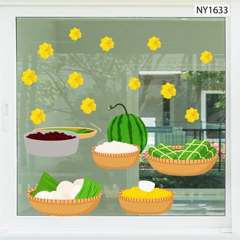 Decal Trang Trí Tết gói bánh đêm giao thừa