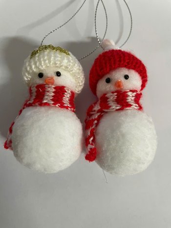 Set 2 Mô hình người tuyết nón len đỏ trang trí noel