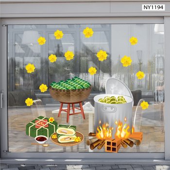 Decal Trang Trí Tết Nấu Bánh Chưng Ngày Tết