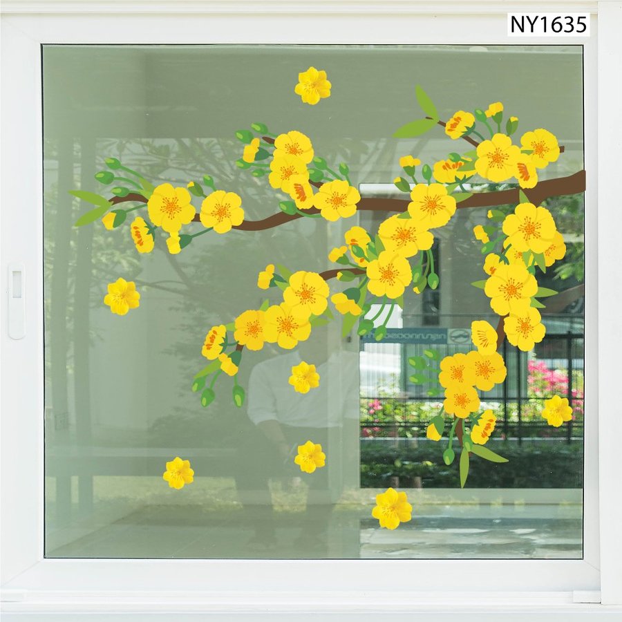 Decal Trang Trí Tết mai vàng đua sắc