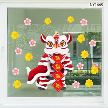 Decal Trang Trí Tết Múa Lân Tấn Tài Tấn Lộc