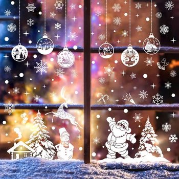 Combo 9 Tấm Decal Màu Trắng 2 Mặt Trang Trí Ông Già Noel Và Người Tuyết Vui Đón Giáng Sinh