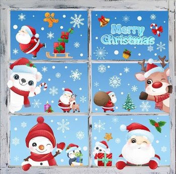 Combo 9 Tấm Decal Tĩnh Điện 2 Mặt Trang Trí Noel Gấu Trắng Và Những Người Bạn Xinh Xắn