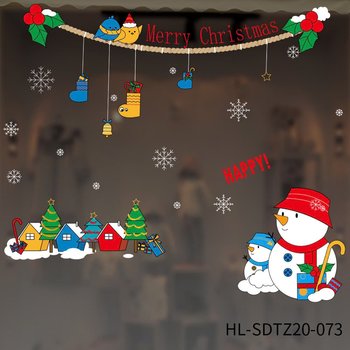Decal Tĩnh Điện 2 Mặt Trang Trí Noel Người Tuyết Và Dây Treo Tất