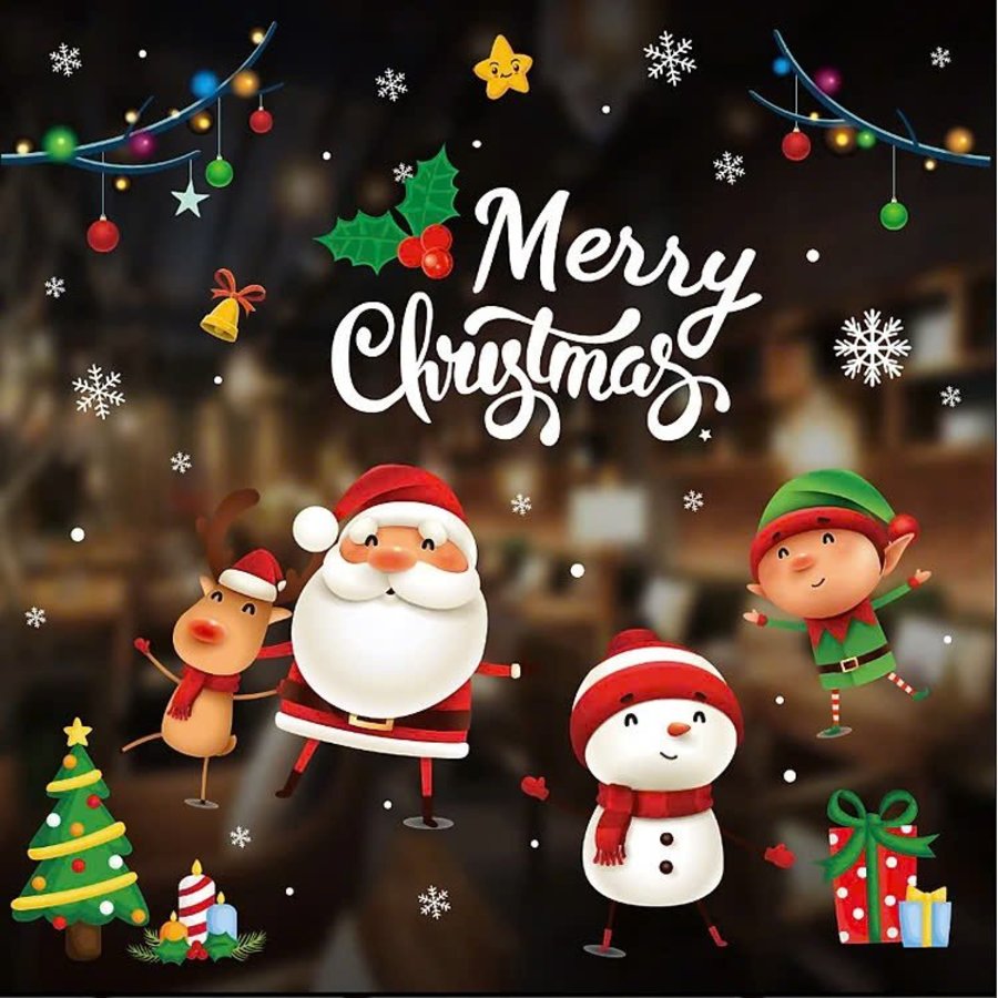 Decal Tĩnh Điện 2 Mặt Trang Trí Noel Ông Già Noel Và Những Người Bạn Vui Vẻ