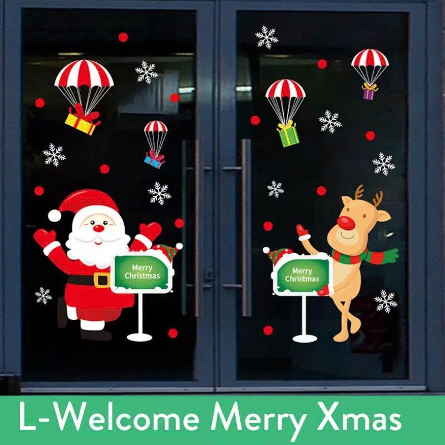 Decal Tĩnh Điện 2 Mặt Trang Trí Noel Tuần Lộc Và Ông Già Noel Chào Đón Giáng Sinh