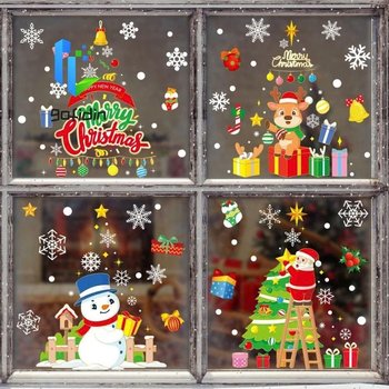 Combo 4 Tấm Decal Tĩnh Điện 2 Mặt Trang Trí Ông Già Noel Và Người Tuyết Trang Trí Cây Thông