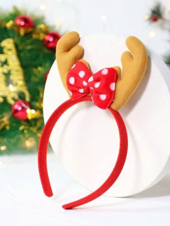 Băng đô noel sừng tuần lộc vàng nơ đỏ