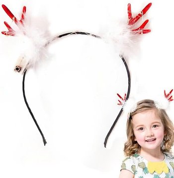 Băng đô noel sừng tuần lộc đỏ gắn bông trắng có đèn LED