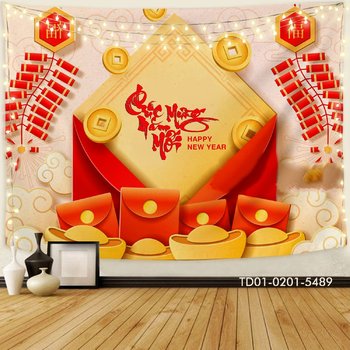 Tranh Vải Treo Tường Trang Trí Tết Chúc Mừng Năm Mới Tài Lộc Phú Quý