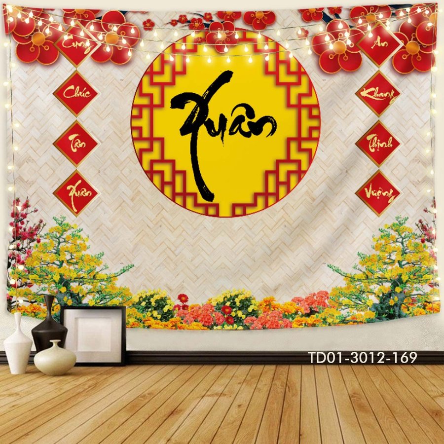 Tranh Vải Treo Tường Trang Trí Tết Cung Chúc Tân Xuân An Khang Thịnh Vượng