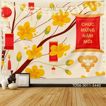 Tranh Vải Treo Tường Trang Trí Tết Mai Vàng Tài Lộc Mừng Năm Mới